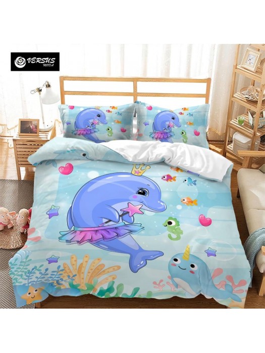 Set Copri Piumone Lenzuolo Federe Copripiumino Delfino Duvet Cover BED0100